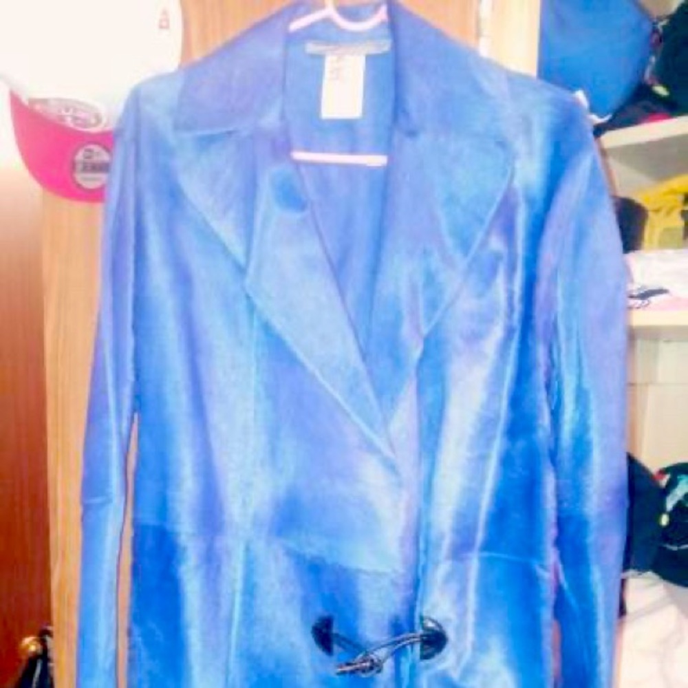 Beautiful long blue Goat skin trench jacket